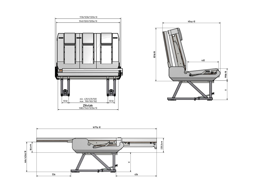 technische tekening slaapbank traveler SL3