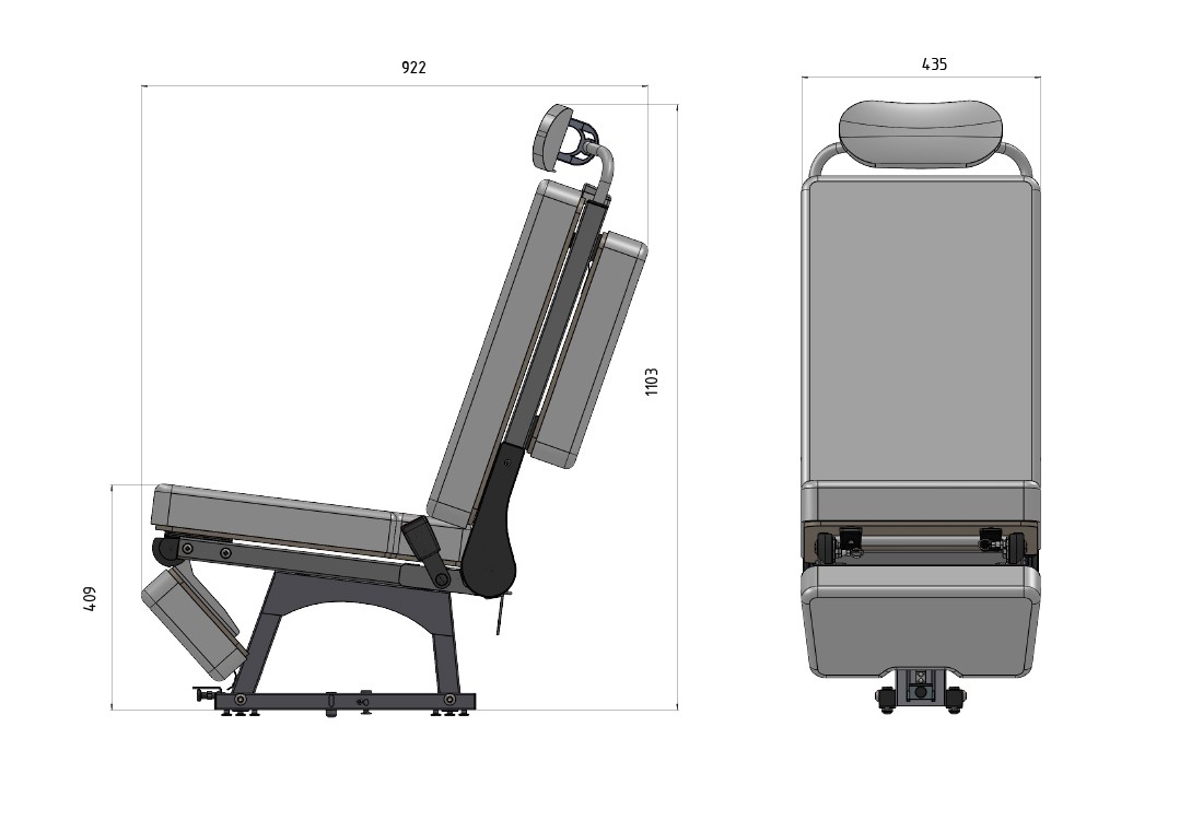 technische tekening camperstoel pioneer relax